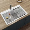 Ruvati epiStage 33" Drop-in Topmount Granite Composite Workstation Kitchen Sink, Arctic White, RVG1302WH