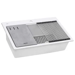 Ruvati epiStage 33" Drop-in Topmount Granite Composite Workstation Kitchen Sink, Arctic White, RVG1302WH