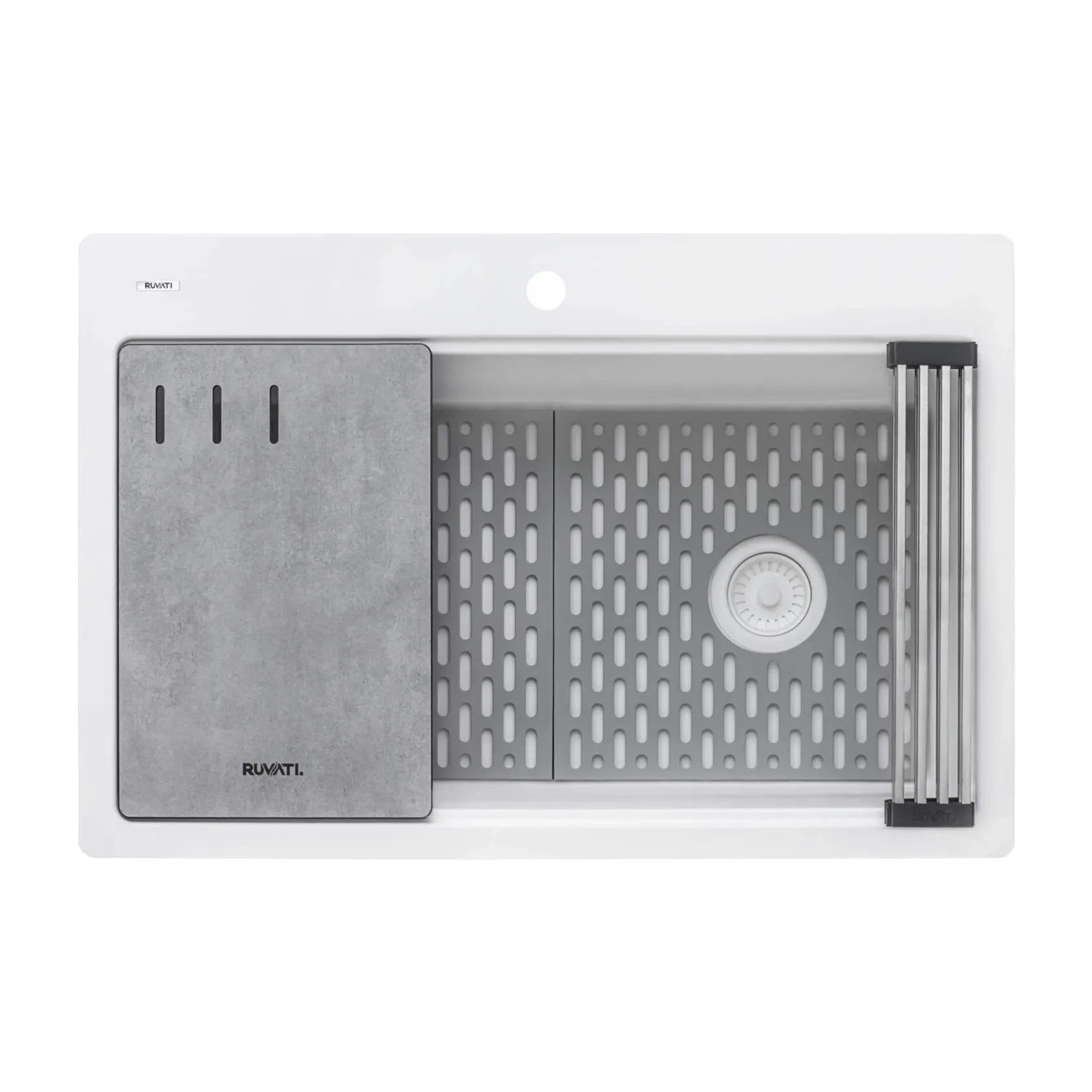 Ruvati epiStage 33" Drop-in Topmount Granite Composite Workstation Kitchen Sink, Arctic White, RVG1302WH