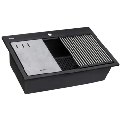 Ruvati epiStage 33" Drop-in Topmount Granite Composite Workstation Kitchen Sink, Midnight Black, RVG1302BK