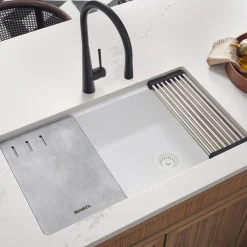 Ruvati epiStage 33" Undermount Granite Composite Workstation Kitchen Sink, Arctic White, RVG2302WH