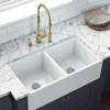 Ruvati Fiamma 33" Fireclay Apron-front Farmhouse Sink, 50/50 Double Bowl, White, RVL2311WH