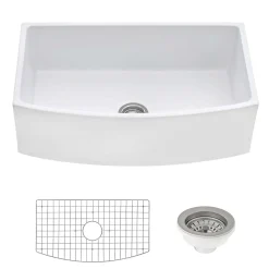 Ruvati Fiamma 33" Fireclay Farmhouse Sink, White, RVL2398WH