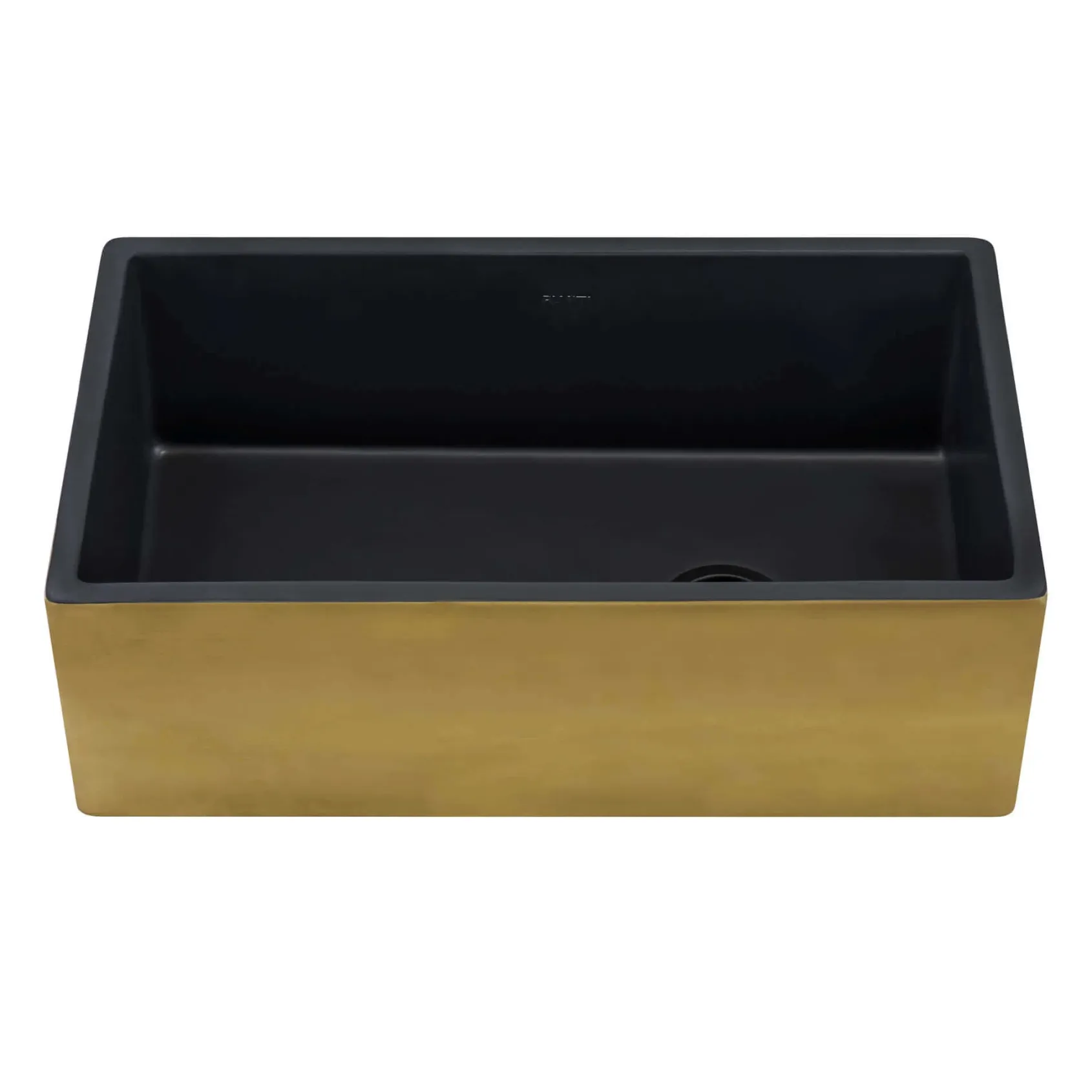 Ruvati Fiamma 30" Fireclay Farmhouse Sink, Matte Black and Brushed Gold, RVL4018GRG