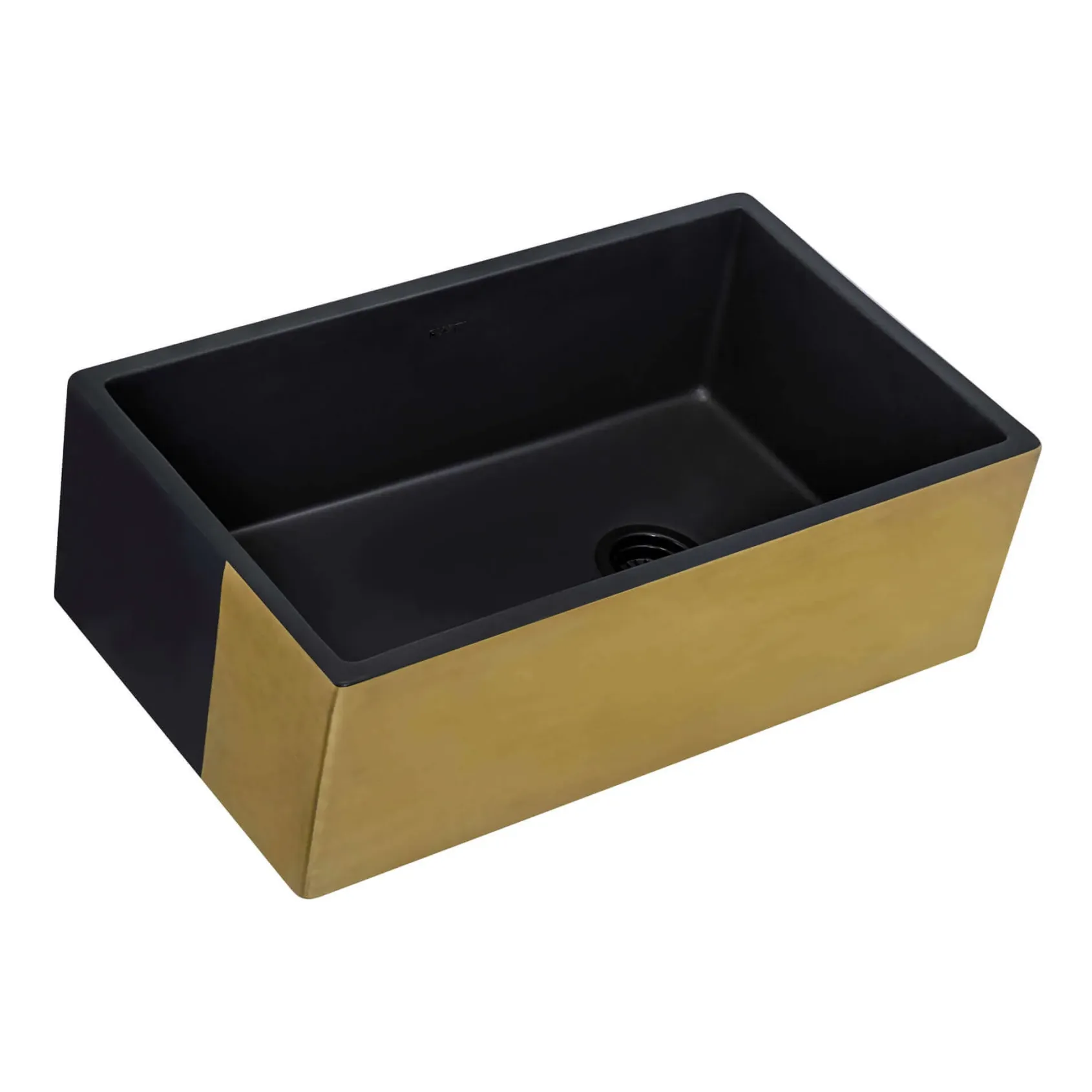 Ruvati Fiamma 30" Fireclay Farmhouse Sink, Matte Black and Brushed Gold, RVL4018GRG