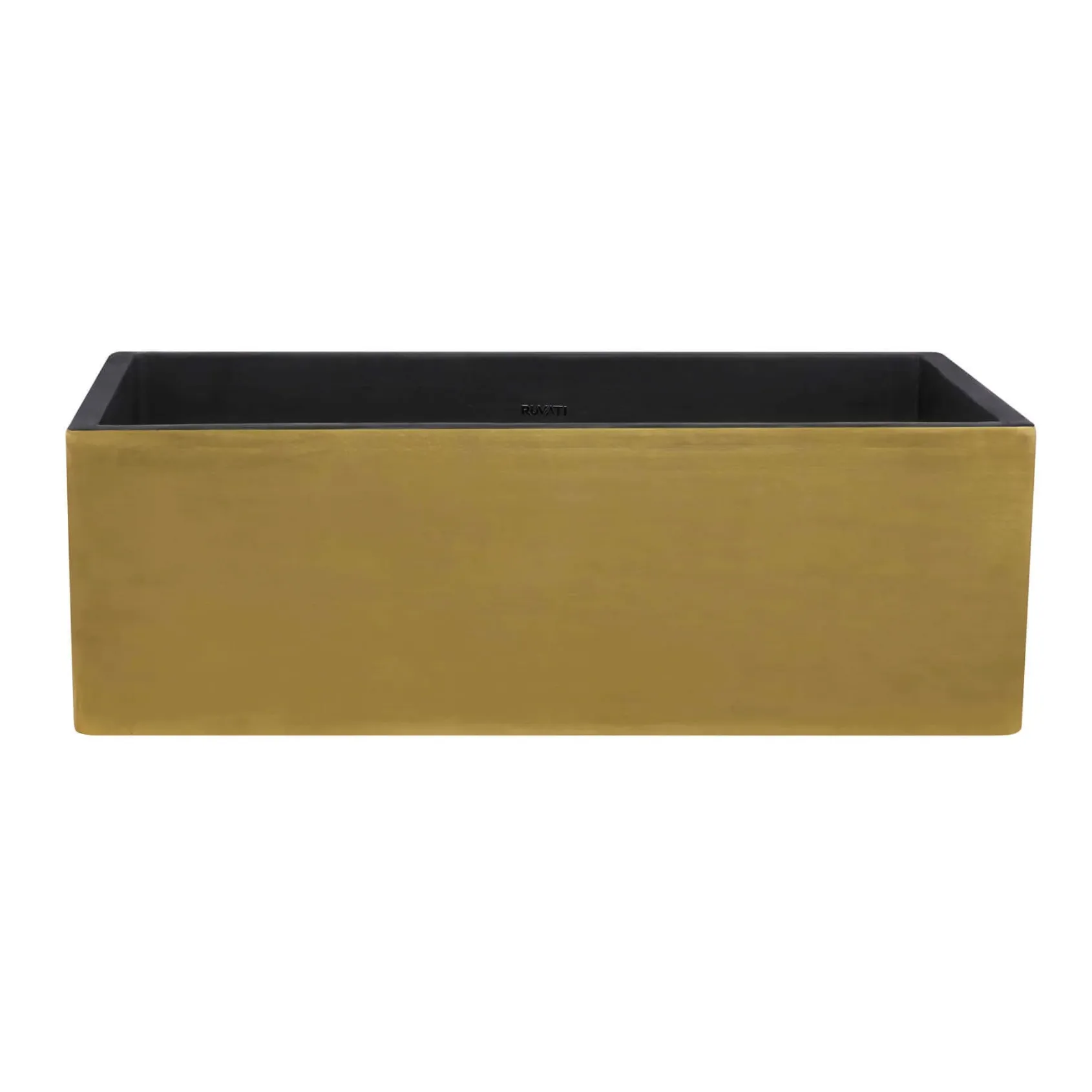 Ruvati Fiamma 30" Fireclay Farmhouse Sink, Matte Black and Brushed Gold, RVL4018GRG