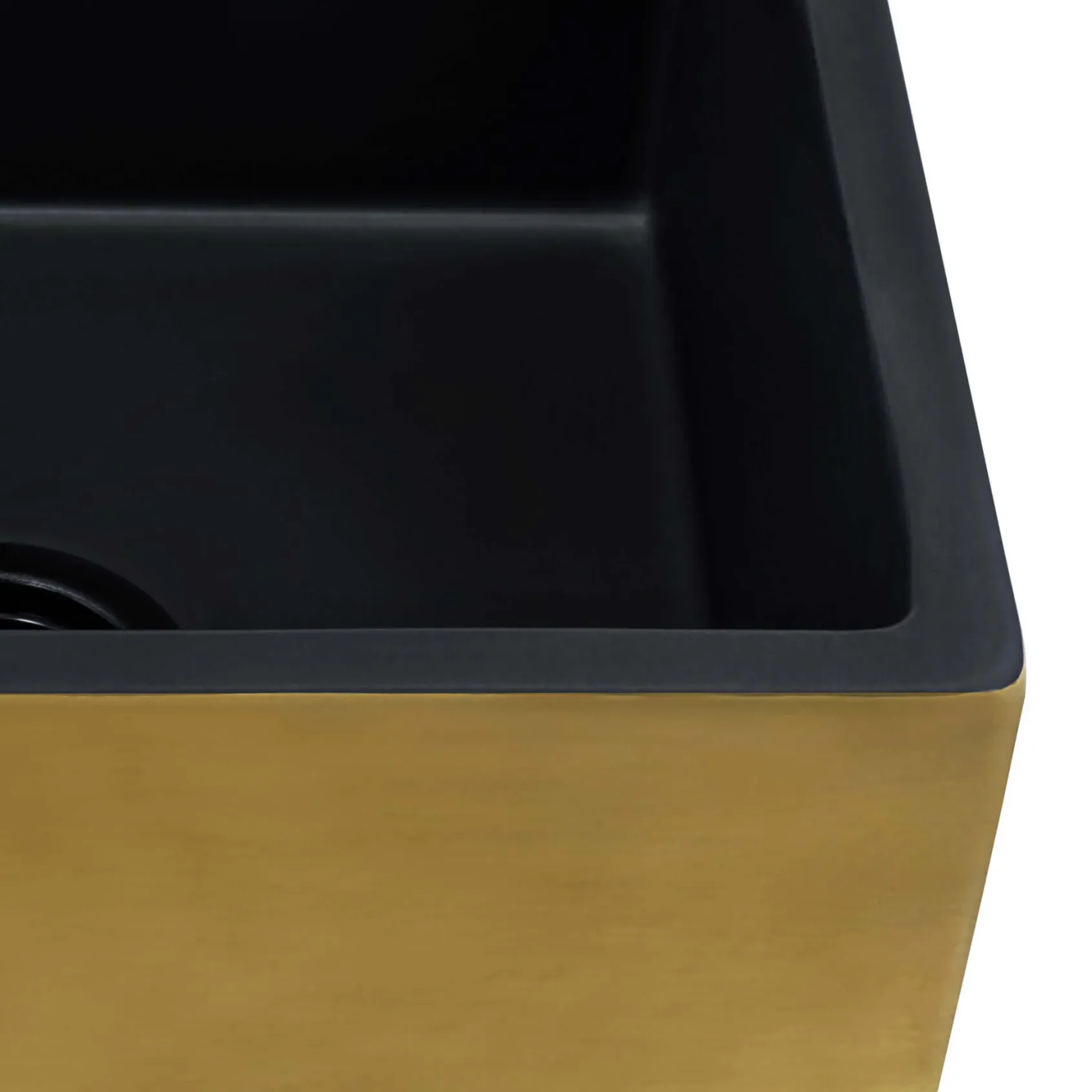 Ruvati Fiamma 30" Fireclay Farmhouse Sink, Matte Black and Brushed Gold, RVL4018GRG