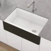 Ruvati Fiamma 30" Fireclay Offset Drain Farmhouse Sink, Black and White, RVL4018RBW