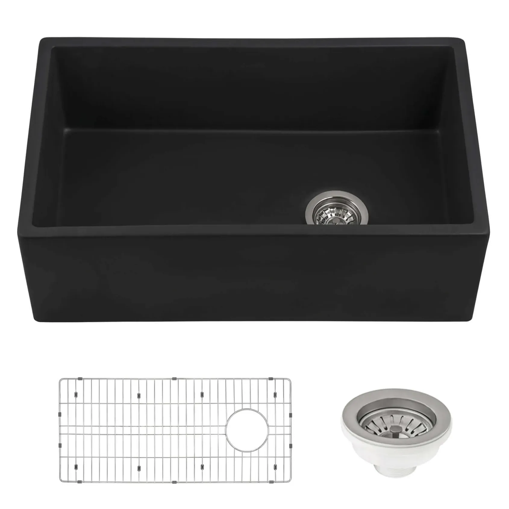 Ruvati Fiamma 30" Fireclay Offset Drain Farmhouse Sink, Matte Black, RVL4018MBK