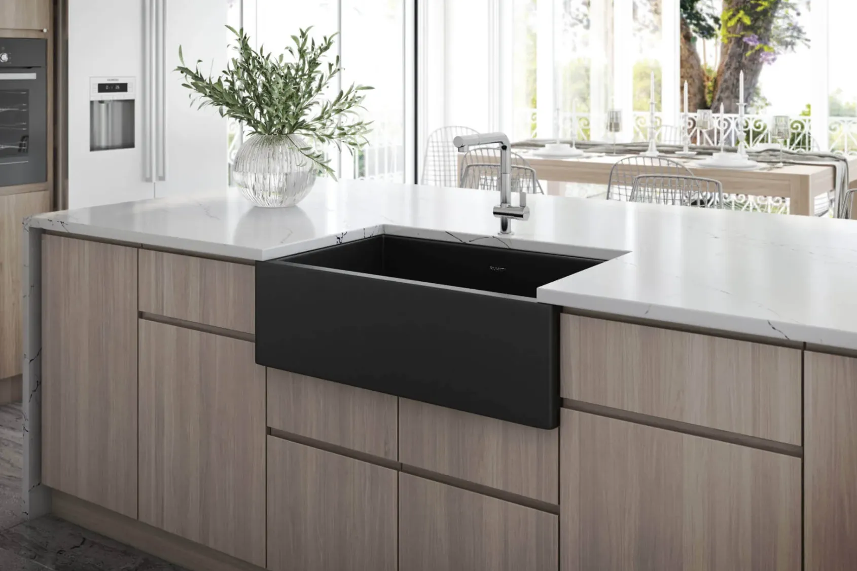 Ruvati Fiamma 30" Fireclay Offset Drain Farmhouse Sink, Matte Black, RVL4018MBK