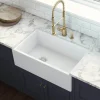 Ruvati Fiamma 30" Fireclay Offset Drain Farmhouse Sink, White, Left Drain, RVL2018WL