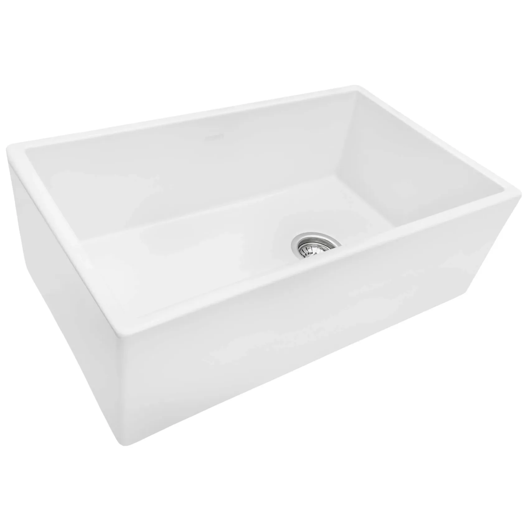 Ruvati Fiamma 30" Fireclay Offset Drain Farmhouse Sink, White, Right Drain, RVL2018WR