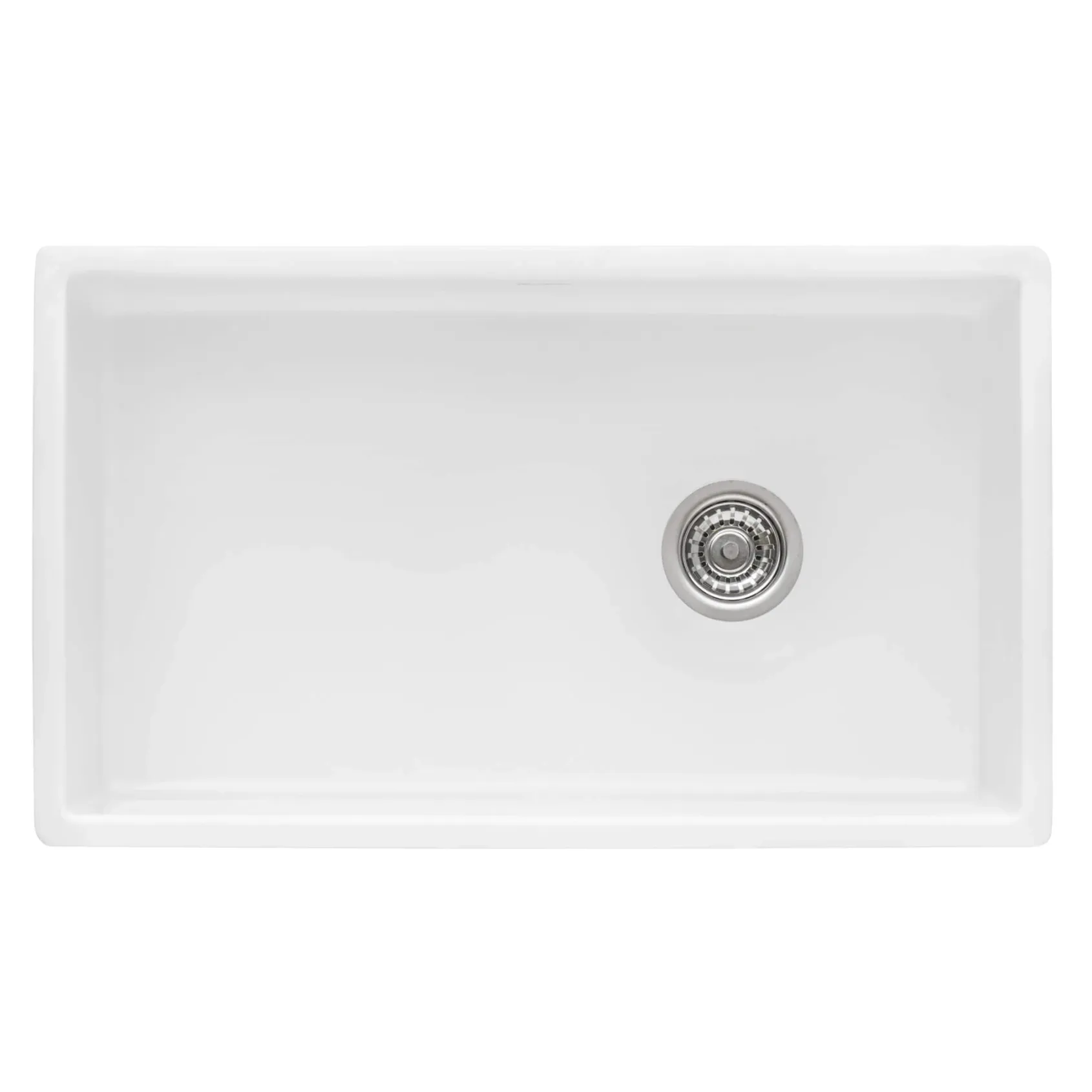 Ruvati Fiamma 30" Fireclay Offset Drain Farmhouse Sink, White, Right Drain, RVL2018WR