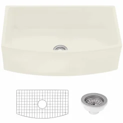 Ruvati Fiamma 33 inch Fireclay Biscuit Farmhouse Kitchen Sink Bow Front Curved Apron Single Bowl, RVL2398BS