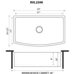 Ruvati Fiamma 33 inch Fireclay Biscuit Farmhouse Kitchen Sink Bow Front Curved Apron Single Bowl, RVL2398BS