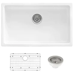 Ruvati Fiamma 27-inch Fireclay Undermount / Drop-in Topmount Kitchen Sink Single Bowl, White, RVL2707WH