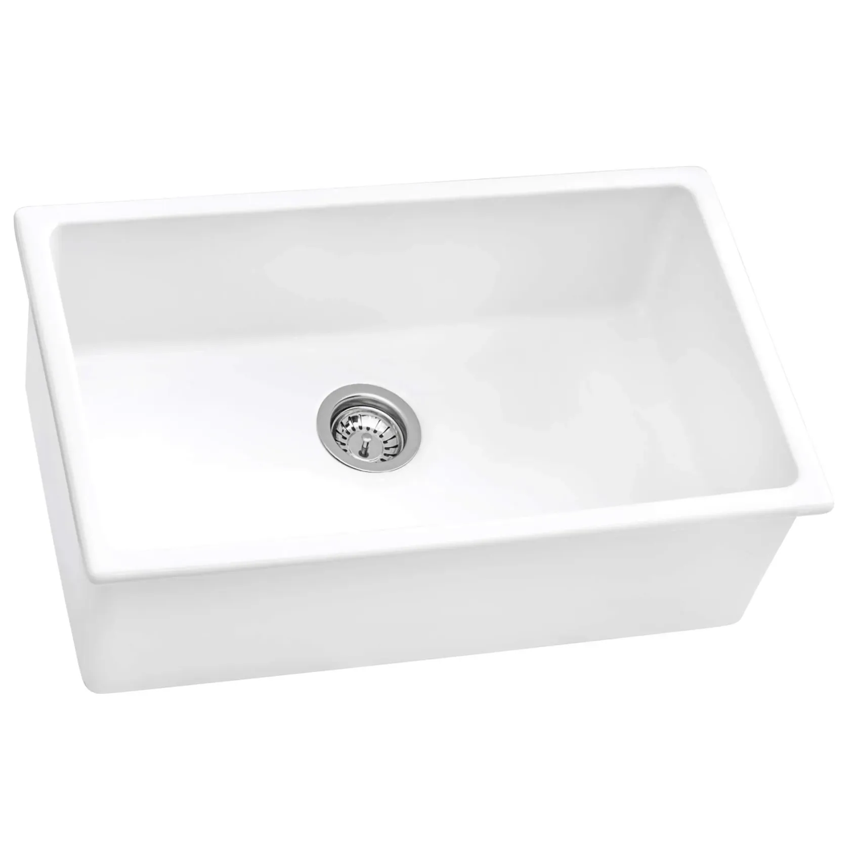 Ruvati Fiamma 27-inch Fireclay Undermount / Drop-in Topmount Kitchen Sink Single Bowl, White, RVL2707WH