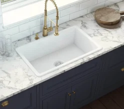 Ruvati Fiamma 27-inch Fireclay Undermount / Drop-in Topmount Kitchen Sink Single Bowl, White, RVL2707WH