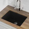 Ruvati Fiamma 24-inch Fireclay Undermount / Drop-in Topmount Kitchen Sink Single Bowl, Glossy Black, RVL2420BK