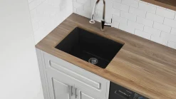 Ruvati Fiamma 24-inch Fireclay Undermount / Drop-in Topmount Kitchen Sink Single Bowl, Glossy Black, RVL2420BK