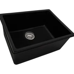 Ruvati Fiamma 24-inch Fireclay Undermount / Drop-in Topmount Kitchen Sink Single Bowl, Glossy Black, RVL2420BK