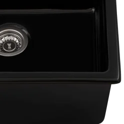Ruvati Fiamma 24-inch Fireclay Undermount / Drop-in Topmount Kitchen Sink Single Bowl, Glossy Black, RVL2420BK