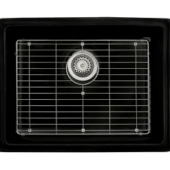 Ruvati Fiamma 24-inch Fireclay Undermount / Drop-in Topmount Kitchen Sink Single Bowl, Glossy Black, RVL2420BK