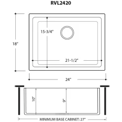 Ruvati Fiamma 24-inch Fireclay Undermount / Drop-in Topmount Kitchen Sink Single Bowl, Glossy Black, RVL2420BK
