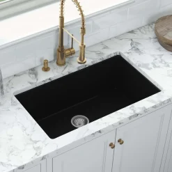 Ruvati Fiamma 27-inch Fireclay Undermount / Drop-in Topmount Kitchen Sink Single Bowl, Black, RVL2707BK