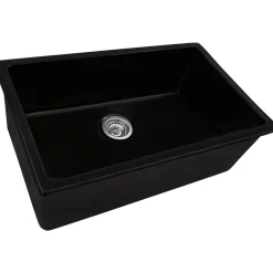 Ruvati Fiamma 27-inch Fireclay Undermount / Drop-in Topmount Kitchen Sink Single Bowl, Black, RVL2707BK
