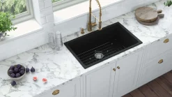 Ruvati Fiamma 27-inch Fireclay Undermount / Drop-in Topmount Kitchen Sink Single Bowl, Black, RVL2707BK