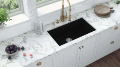 Ruvati Fiamma 27-inch Fireclay Undermount / Drop-in Topmount Kitchen Sink Single Bowl, Black, RVL2707BK