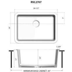 Ruvati Fiamma 27-inch Fireclay Undermount / Drop-in Topmount Kitchen Sink Single Bowl, Black, RVL2707BK