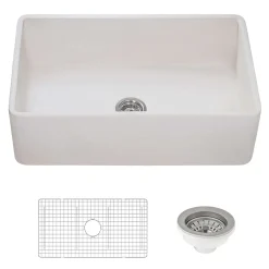 Ruvati Fiamma 33" Reversible Fireclay Apron-front Farmhouse Sink, Crackled White, RVL2300CR