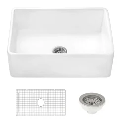 Ruvati Fiamma 30" Reversible Fireclay Apron-front Farmhouse Sink, White, RVL2100WH