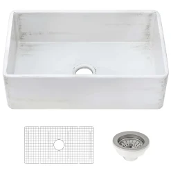 Ruvati Fiamma 33" Reversible Fireclay Apron-front Farmhouse Sink, Distressed White, RVL2300SW
