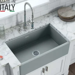 Ruvati Fiamma 30" Reversible Fireclay Apron-front Farmhouse Sink, Horizon Gray, RVL2100GR