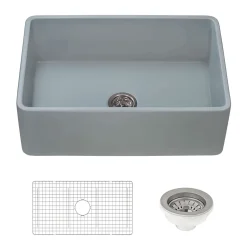 Ruvati Fiamma 30" Reversible Fireclay Apron-front Farmhouse Sink, Horizon Gray, RVL2100GR