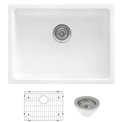Ruvati Fiamma 24" Undermount Fireclay Kitchen Sink, White, RVL2420WH