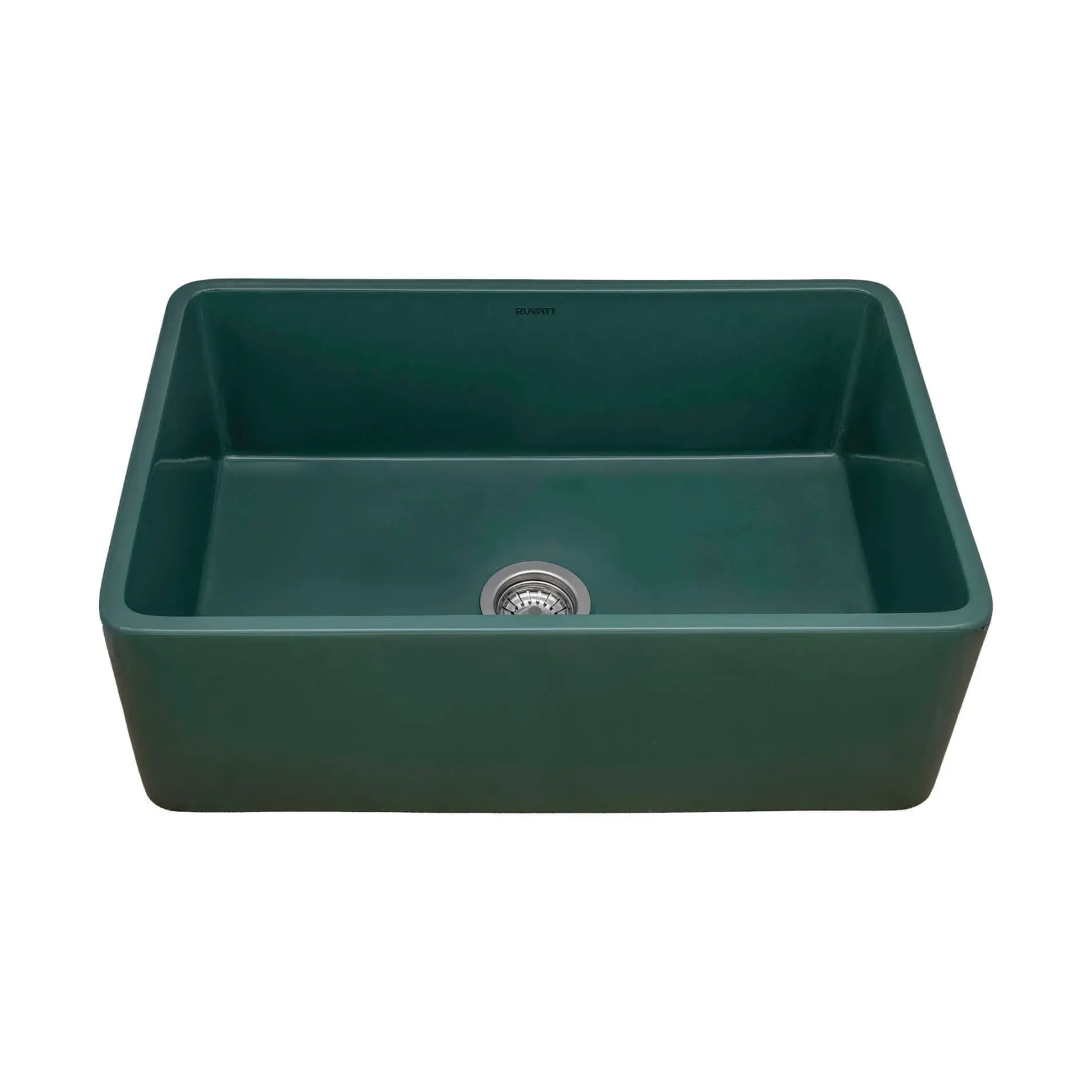 Ruvati Fiamma 30 x 20 inch Fireclay Reversible Farmhouse Apron-Front Kitchen Sink Single Bowl, Emerald Green, RVL2100EG