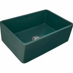 Ruvati Fiamma 33 x 20 inch Fireclay Reversible Farmhouse Apron-Front Kitchen Sink Single Bowl, Emerald Green, RVL2300EG