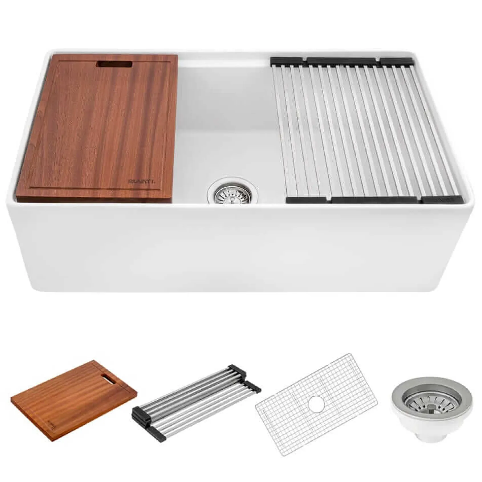 Ruvati Fiore 33" Fireclay Workstation Apron-front Farmhouse Sink, RVL2387WH