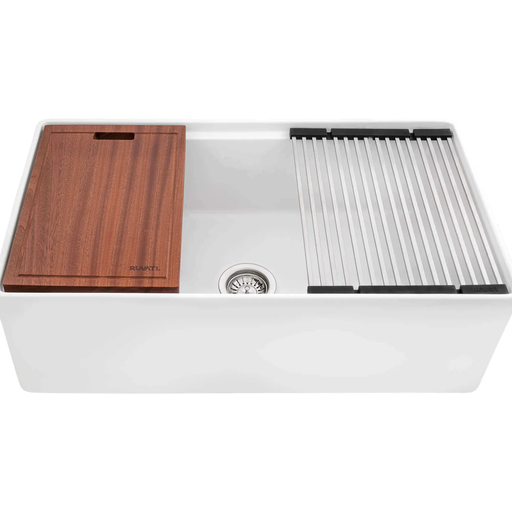 Ruvati Fiore 33" Fireclay Workstation Apron-front Farmhouse Sink, RVL2387WH