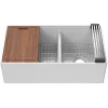 Ruvati Fiore 33" Fireclay Workstation Farmhouse Sink, 60/40 Double Bowl, White, RVL2382WH