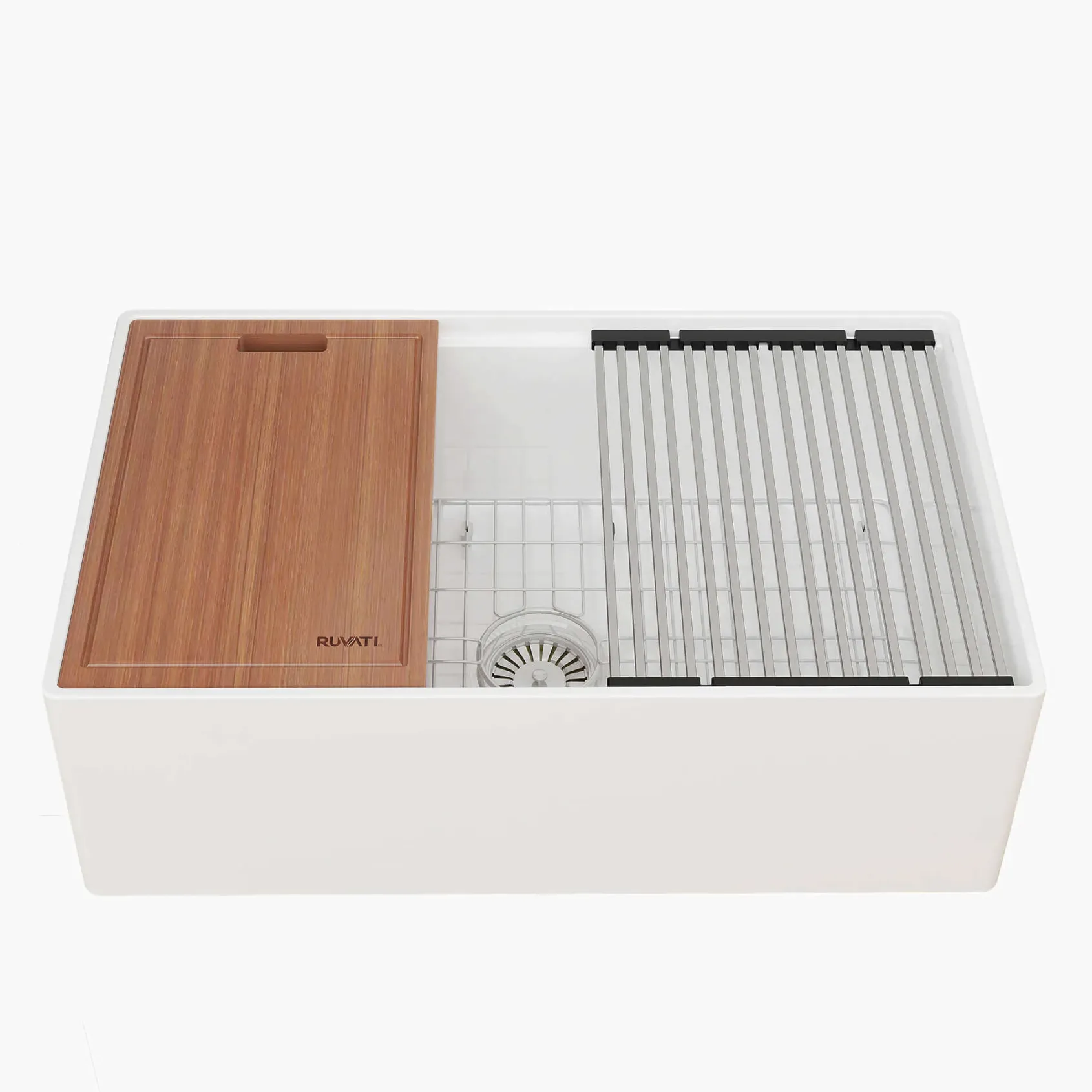 Ruvati Fiore 30" Fireclay Workstation Farmhouse Sink, White, RVL2182WH