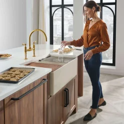Ruvati Fiore 33 inch Fireclay Workstation Farmhouse Kitchen Sink Apron Front Single Bowl Biscuit Sand, RVL2387BS
