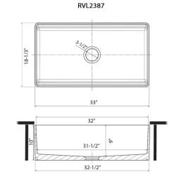 Ruvati Fiore 33 inch Fireclay Workstation Farmhouse Kitchen Sink Apron Front Single Bowl Biscuit Sand, RVL2387BS