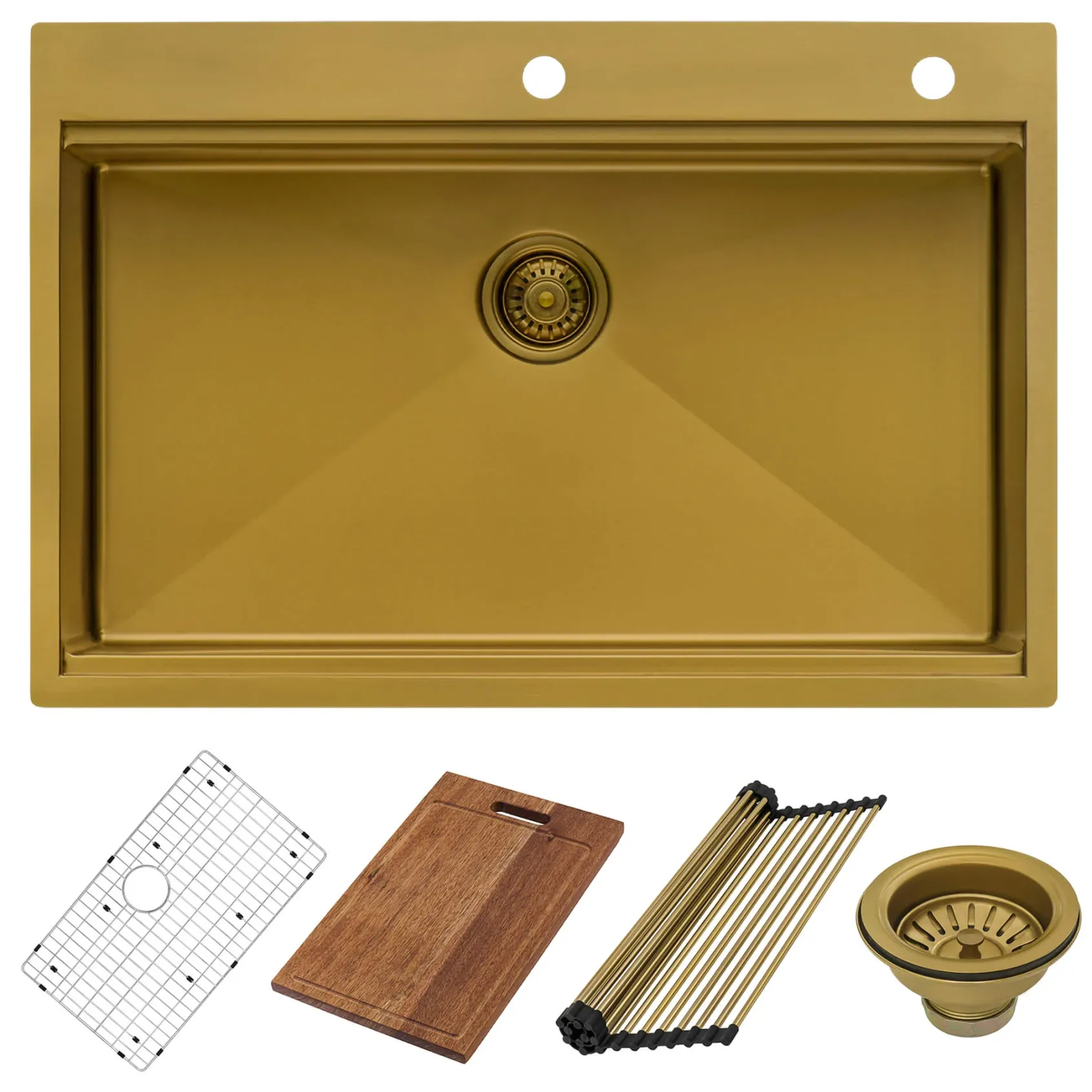Ruvati Giana 33" Drop-in Topmount Stainless Steel Workstation Kitchen Sink, Matte Gold Brass Tone, 16 Gauge, RVH5003GG