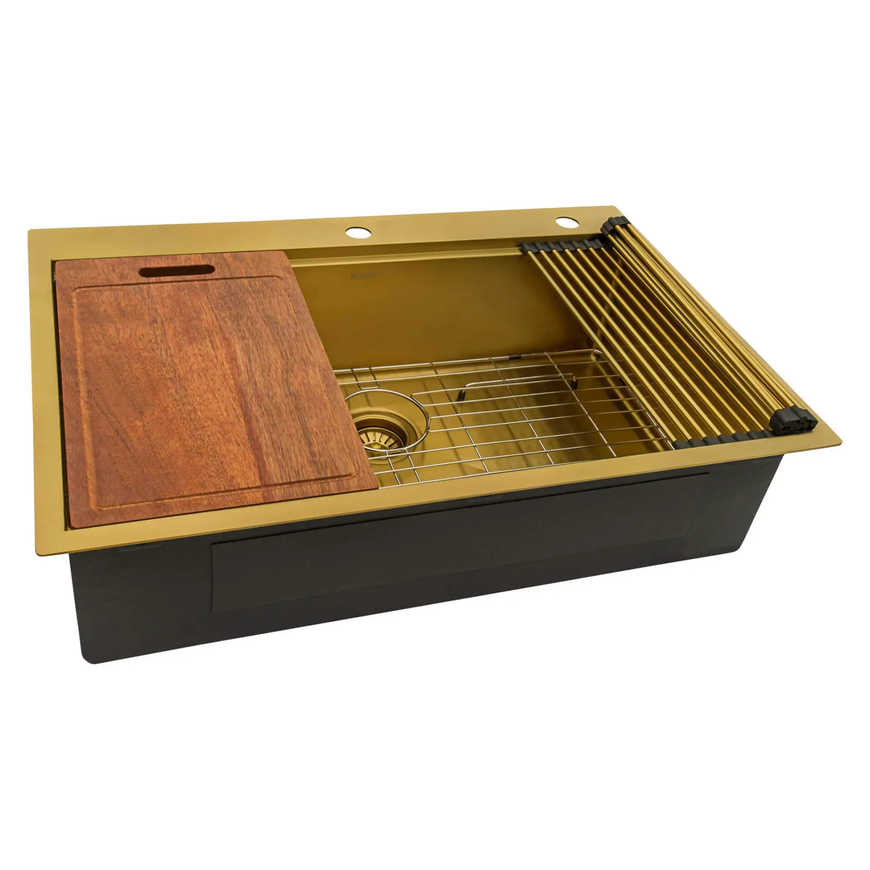 Ruvati Giana 33" Drop-in Topmount Stainless Steel Workstation Kitchen Sink, Matte Gold Brass Tone, 16 Gauge, RVH5003GG