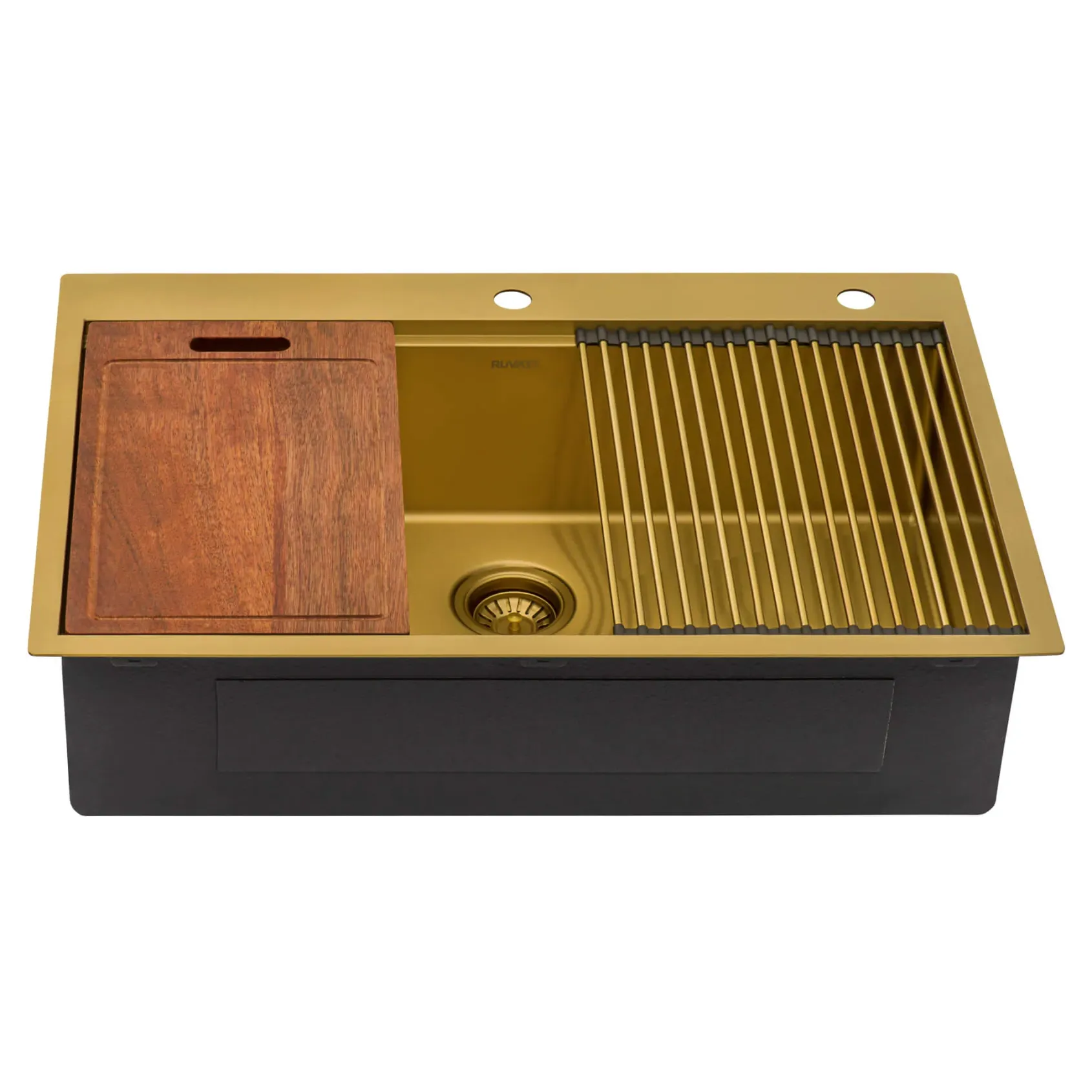 Ruvati Giana 33" Drop-in Topmount Stainless Steel Workstation Kitchen Sink, Matte Gold Brass Tone, 16 Gauge, RVH5003GG
